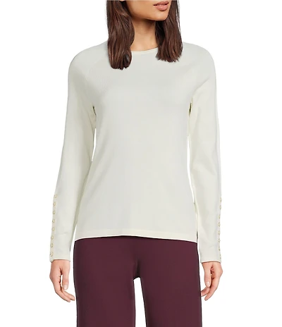 J.McLaughlin Jamey Crew Neck Button Trim Raglan Sleeve Sweater