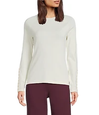 J.McLaughlin Jamey Crew Neck Button Trim Raglan Sleeve Sweater