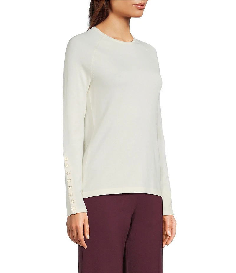 J.McLaughlin Jamey Crew Neck Button Trim Raglan Sleeve Sweater