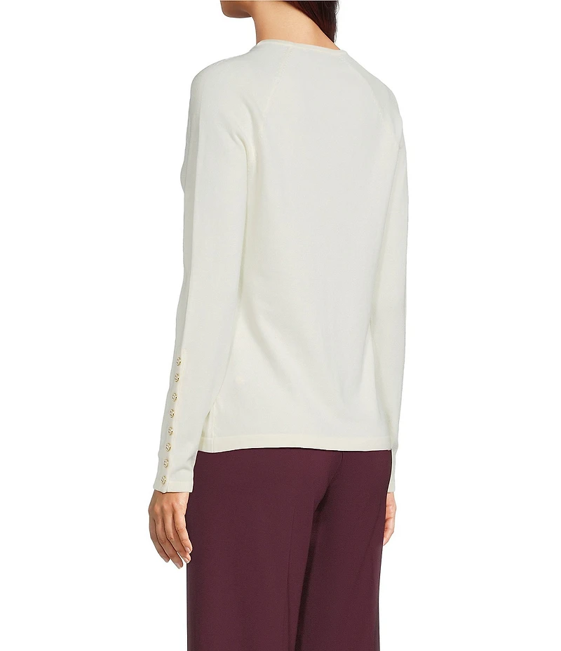J.McLaughlin Jamey Crew Neck Button Trim Raglan Sleeve Sweater