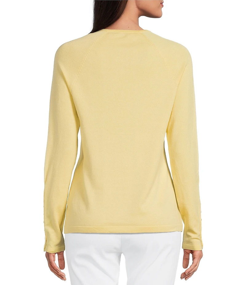 J.McLaughlin Jamey Crew Neck Button Trim Raglan Sleeve Sweater