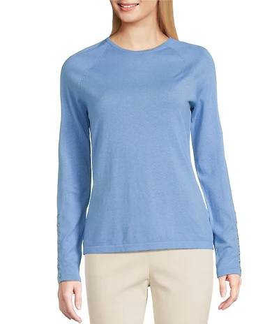 J.McLaughlin Jamey Crew Neck Button Trim Raglan Sleeve Sweater