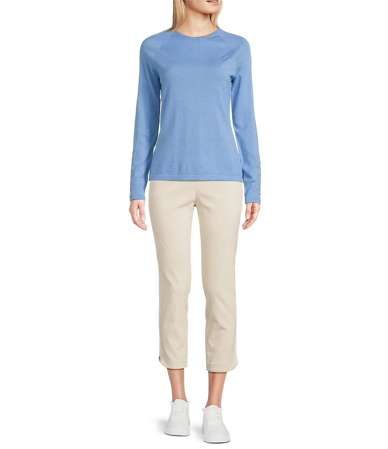 J.McLaughlin Jamey Crew Neck Button Trim Raglan Sleeve Sweater