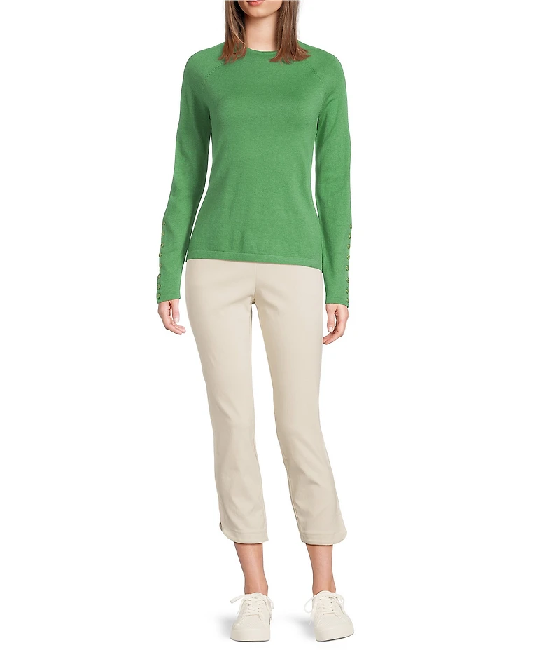 J.McLaughlin Jamey Crew Neck Button Trim Raglan Sleeve Sweater