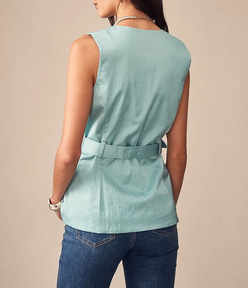 J.McLaughlin Jennifer Dupioni Round Neck Sleeveless Coordinating Belted Top