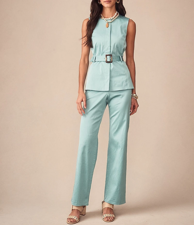 J.McLaughlin Jennifer Dupioni Round Neck Sleeveless Coordinating Belted Top