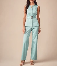 J.McLaughlin Jennifer Dupioni Round Neck Sleeveless Coordinating Belted Top