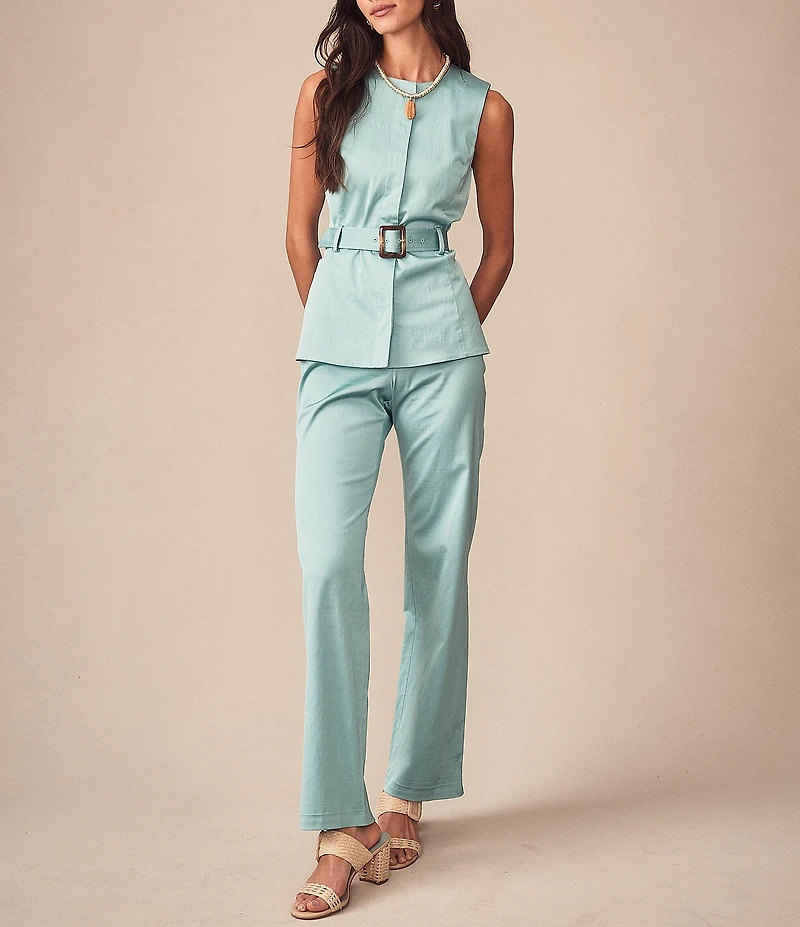 J.McLaughlin Jennifer Dupioni Round Neck Sleeveless Coordinating Belted Top