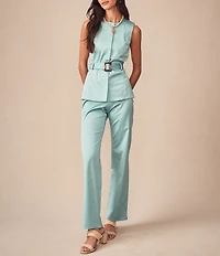 J.McLaughlin Jennifer Dupioni Round Neck Sleeveless Coordinating Belted Top