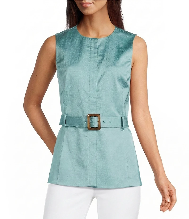J.McLaughlin Jennifer Dupioni Round Neck Sleeveless Coordinating Belted Top