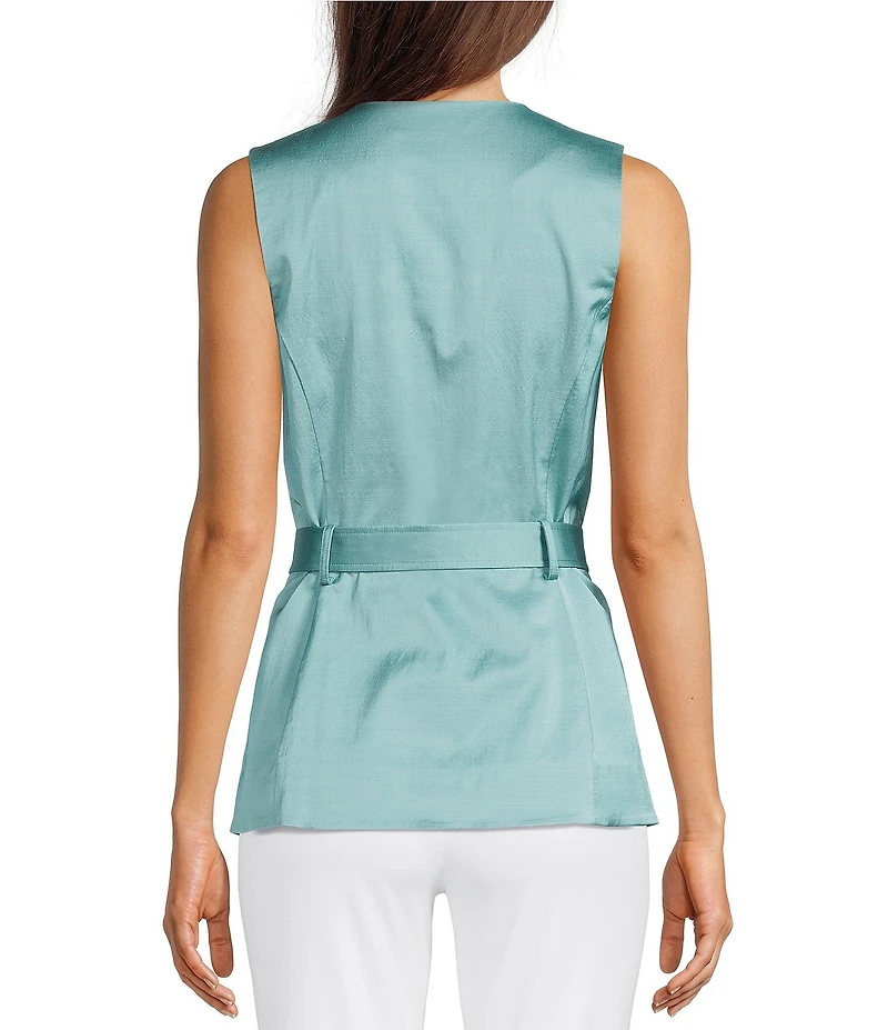 J.McLaughlin Jennifer Dupioni Round Neck Sleeveless Coordinating Belted Top