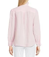 J.McLaughlin Julian Stripe Print Ruffle Collar Long Sleeve Button Front Blouse