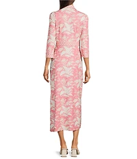 J.McLaughlin Kailyn Printed Knit Point Collar 3/4 Sleeve Maxi Shirt Dress