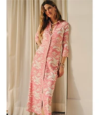 J.McLaughlin Kailyn Printed Knit Point Collar 3/4 Sleeve Maxi Shirt Dress