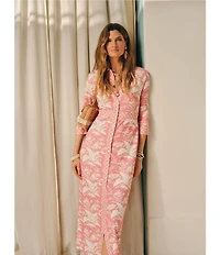 J.McLaughlin Kailyn Printed Knit Point Collar 3/4 Sleeve Maxi Shirt Dress