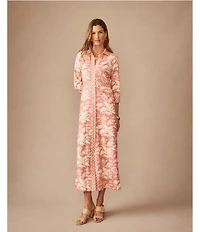 J.McLaughlin Kailyn Printed Knit Point Collar 3/4 Sleeve Maxi Shirt Dress