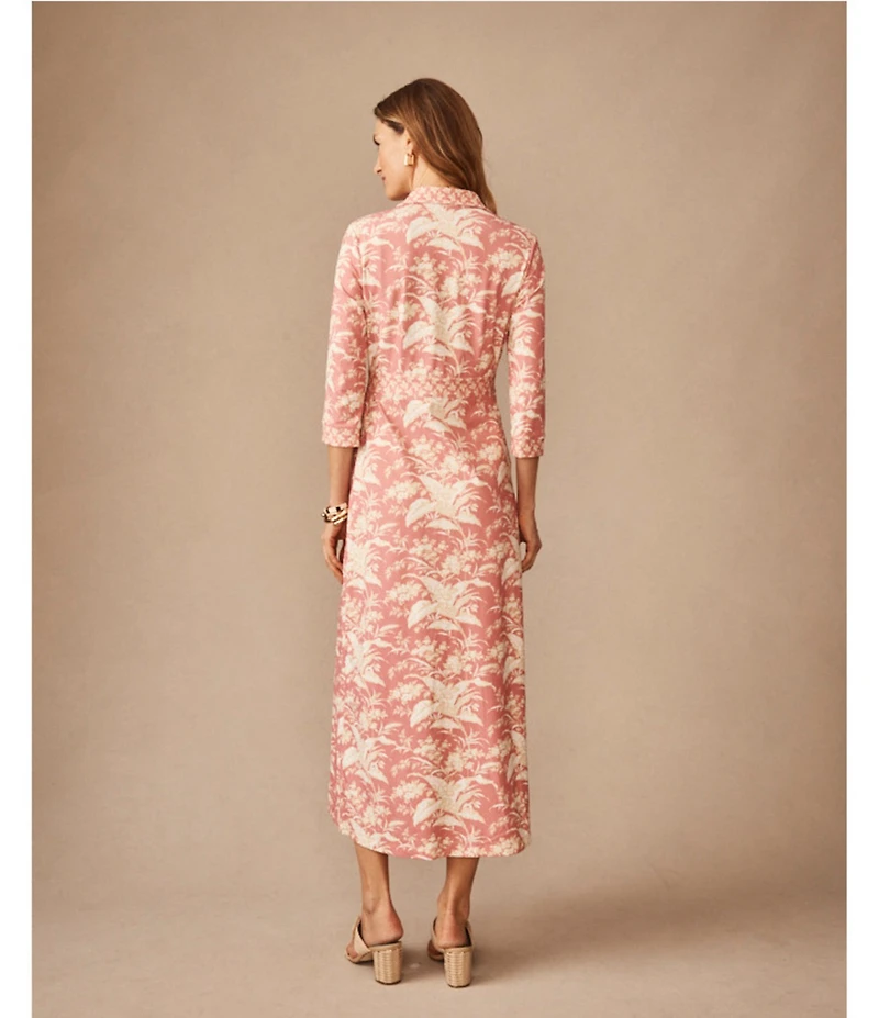 J.McLaughlin Kailyn Printed Knit Point Collar 3/4 Sleeve Maxi Shirt Dress