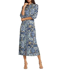 J.McLaughlin Kailyn Printed Point Collar 3/4 Sleeve Button Front Maxi Dress