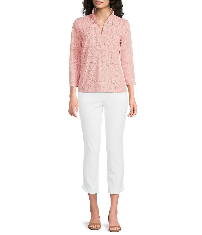 J.McLaughlin Kate Catalina Cloth Split Ruffle V-Neck 3/4 Sleeve Top