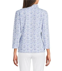 J.McLaughlin Kate Printed Catalina Cloth Ruffle Collar Split V-Neck 3/4 Sleeve Top