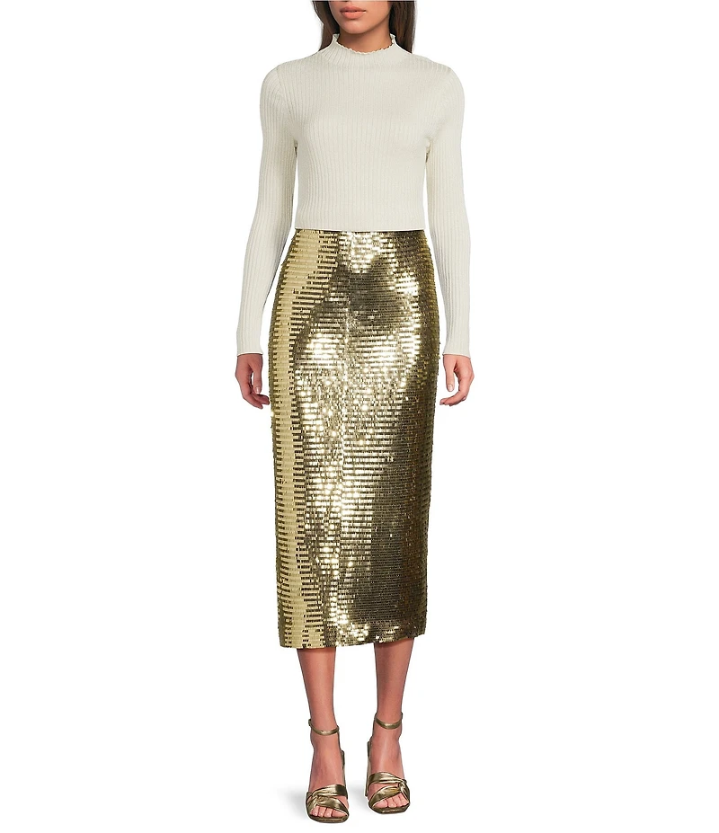J.McLaughlin Kelly Knit Sequin Pencil Midi Skirt