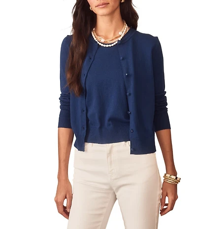 J.McLaughlin Knit Crew Neck Long Sleeve Coordinating Pearl Cardigan