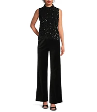 J.McLaughlin Leeza Sequin Velour Knit Mock Neck Sleeveless Top