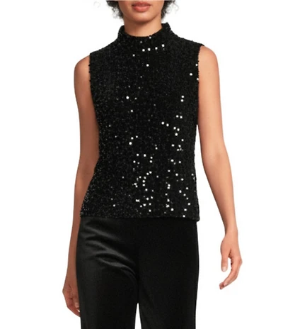 J.McLaughlin Leeza Sequin Velour Knit Mock Neck Sleeveless Top