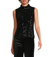 J.McLaughlin Leeza Sequin Velour Knit Mock Neck Sleeveless Top