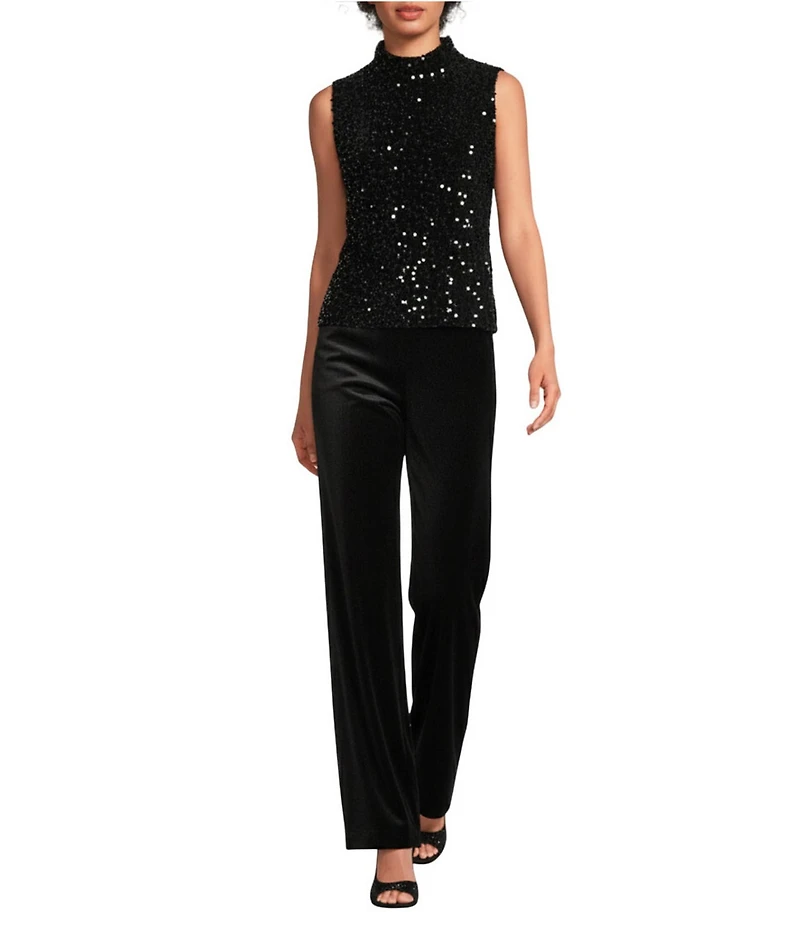 J.McLaughlin Leeza Sequin Velour Knit Mock Neck Sleeveless Top