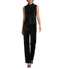 J.McLaughlin Leeza Sequin Velour Knit Mock Neck Sleeveless Top