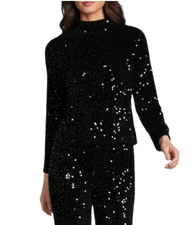 J.McLaughlin Leeza Sequin Velour Mock Neck Long Sleeve Top