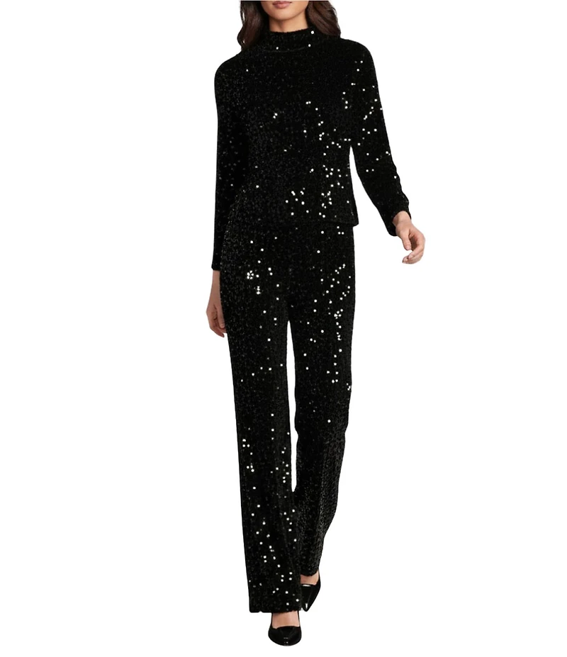 J.McLaughlin Leeza Sequin Velour Mock Neck Long Sleeve Top