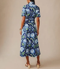 J.McLaughlin Lily FLoral Print Stand Collar V-Neck Short Sleeve Midi Dress