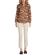 J.McLaughlin Lois Animal Printed Point Collar Long Sleeve Button Front Blouse
