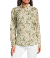 J.McLaughlin Lois Floral Print Point Collar Long Sleeve Button Front Blouse