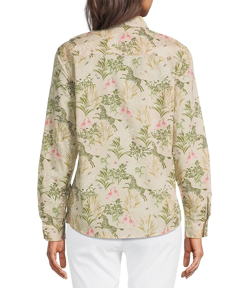 J.McLaughlin Lois Floral Print Point Collar Long Sleeve Button Front Blouse