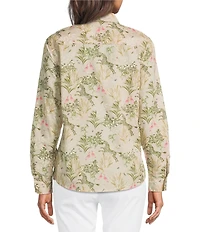 J.McLaughlin Lois Floral Print Point Collar Long Sleeve Button Front Blouse