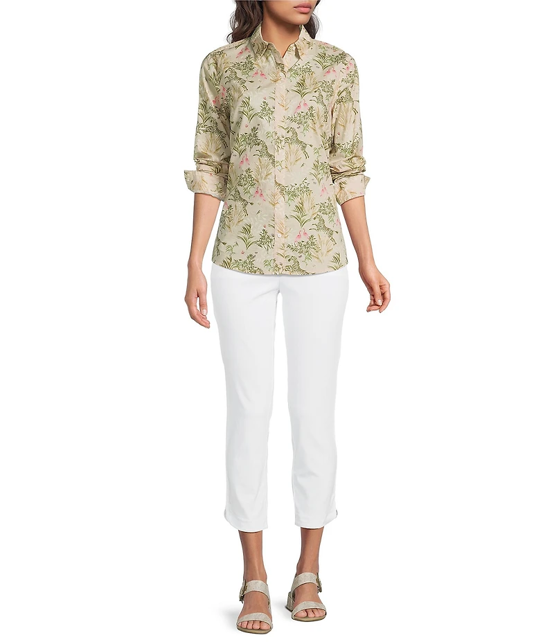 J.McLaughlin Lois Floral Print Point Collar Long Sleeve Button Front Blouse