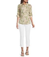 J.McLaughlin Lois Floral Print Point Collar Long Sleeve Button Front Blouse
