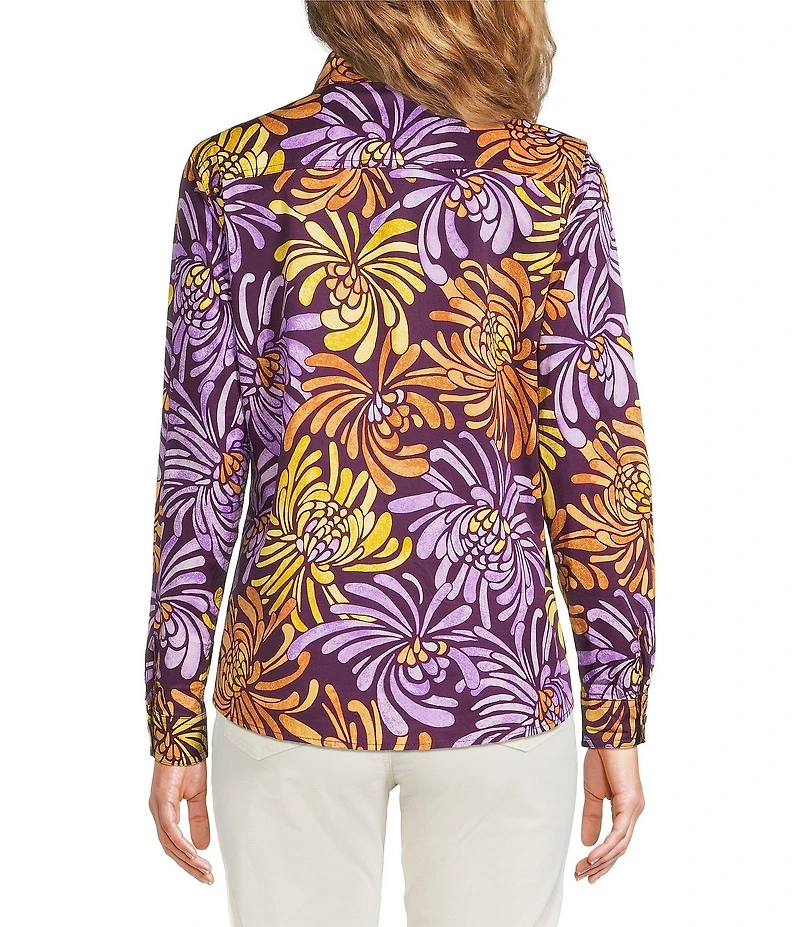 J.McLaughlin Lois Floral Print Point Collar Long Sleeve Button Front Blouse