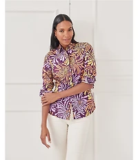 J.McLaughlin Lois Floral Print Point Collar Long Sleeve Button Front Blouse