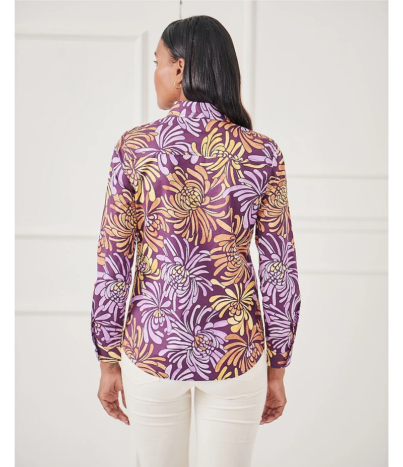 J.McLaughlin Lois Floral Print Point Collar Long Sleeve Button Front Blouse