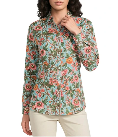 J.McLaughlin Lois Floral Print Point Collar Long Sleeve Button Front Shirt