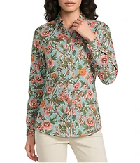 J.McLaughlin Lois Floral Print Point Collar Long Sleeve Button Front Shirt
