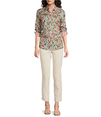 J.McLaughlin Lois Floral Print Point Collar Long Sleeve Button Front Shirt