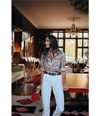 J.McLaughlin Lois Floral Print Point Collar Long Sleeve Button Front Shirt