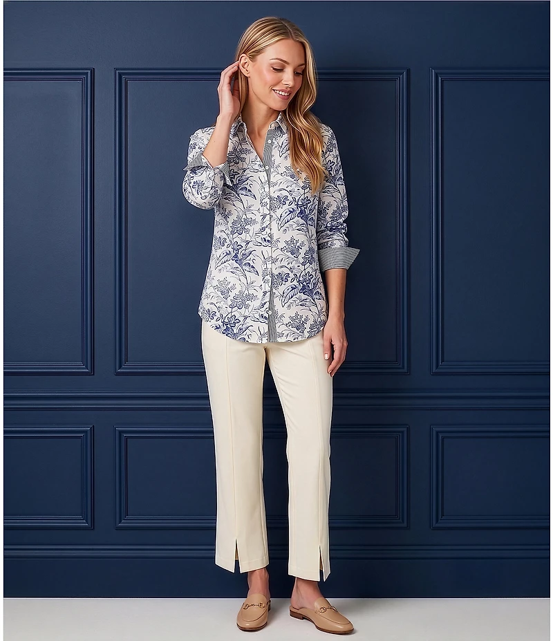J.McLaughlin Lois Mixed Print Point Collar Long Sleeve Blouse