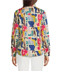J.McLaughlin Lois Printed Cotton Relaxed Fit Point Collar Long Sleeve Blouse