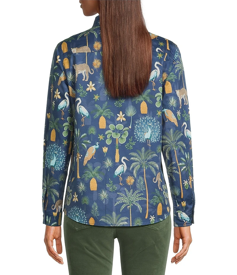 J.McLaughlin Lois Printed Point Collar Long Sleeve Button Front Blouse